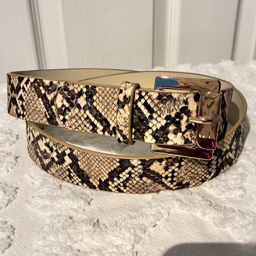Ellen Tracy Faux leather Snakeskin Tan Black Belt Size L/XL